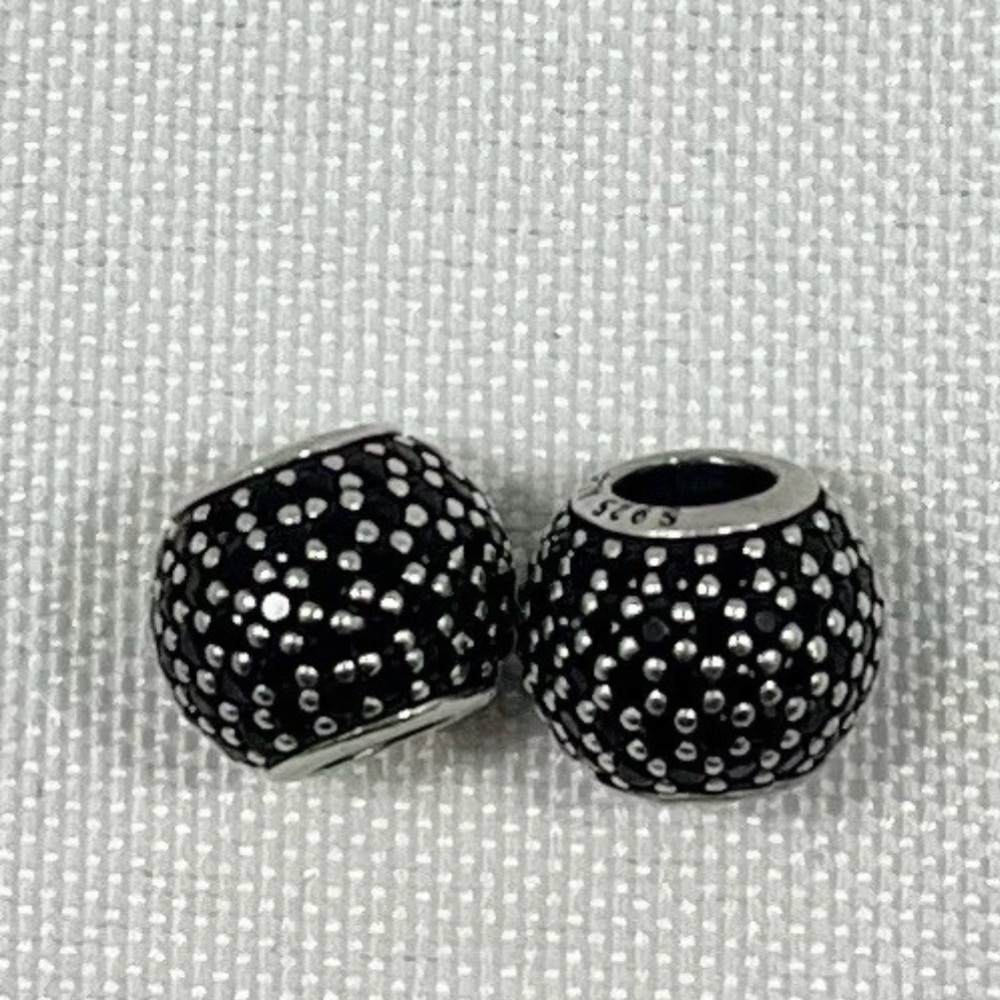 Pandora Black Pave Lights S925 Beads Retired Silver Charms Set of 2